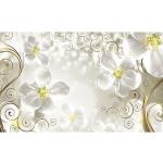 Weiße Blumenmuster Vlies-Fototapeten mit Ornament-Motiv 