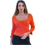 Reduzierte Orange 3/4-ärmelige Fracomina Strickpullover mit Rüschen aus Jersey für Damen Größe XL 