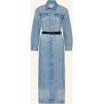 Hellblaue Langärmelige Frame Maxi Trenchcoats lang aus Baumwolle für Damen Größe S 