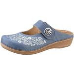 Blaue Franken Schuhe Damenclogs & Damenpantoletten mit Klettverschluss aus Textil Leicht Größe 42 mit Absatzhöhe bis 3cm 