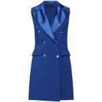 Reduzierte Royalblaue Unifarbene Ärmellose Frankie Morello Mini Herbstkleider mit Knopf aus Satin für Damen Größe XS 