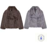 Anthrazitfarbene Maxi Gefütterte Lederjacken aus Pelz für Damen Größe XS Große Größen für den für den Herbst 