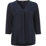 Marineblaue 3/4-ärmelige Frapp V-Ausschnitt V-Shirts aus Viskose für Damen 
