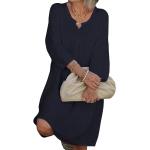 Dunkelblaue Unifarbene Casual 3/4-ärmelige Midikleider aus Baumwolle für Damen Größe 5 XL für Partys für den für den Frühling 