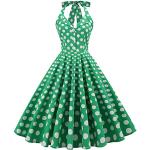 Grüne Gepunktete Pin Up Kurzärmelige Audrey Hepburn Midi Nachhaltige Neckholderkleider mit Knopf für Damen Übergrößen für Partys für den für den Frühling 