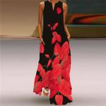 Rote Boho Ärmellose Maxi V-Ausschnitt Sommerkleider aus Polyester für Damen Größe 5 XL für Partys für den für den Sommer 