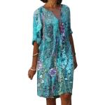 Marineblaue Blumenmuster Vintage Mini Minikleider & kurze Kleider aus Polyester für Damen Größe 5 XL für den für den Sommer 