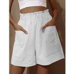 Beige Unifarbene Casual High Waist Shorts aus Baumwolle für Damen Größe 5 XL für den für den Sommer 