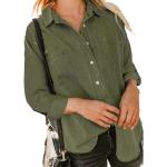Armeegrüne Sexy Langärmelige Jeansblusen mit Knopf aus Denim für Damen Größe 3 XL für den für den Herbst 