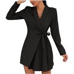Schwarze Unifarbene Casual Langärmelige V-Ausschnitt Neckholderkleider aus Chiffon für Damen Übergrößen für Partys für den für den Winter 