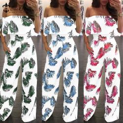 Frauen Fashion Floral Gedruckt Off Schulter Sparkly Lose Overall Casual Playsuit