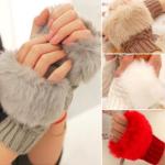 Hellbraune Elegante Fingerlose Handschuhe & Halbfinger-Handschuhe aus Kunstfell für Damen 