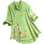 Grüne Blumenmuster Langärmelige Stehkragen Tunika-Blusen aus Polyester für Damen Größe 4 XL Große Größen für Partys für den für den Herbst 