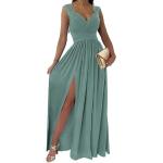 Grüne Elegante Ärmellose Maxi V-Ausschnitt Lange Abendkleider mit Rüschen aus Chiffon für Damen Größe 5 XL Große Größen für Brautjungfern 