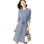 Himmelblaue Casual Langärmelige Strickkleider aus Polyester für Damen Größe XXL für den für den Herbst 