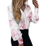 Rosa Oversize Langärmelige Tunika-Blusen mit Knopf aus Polyester für Damen Größe S für Partys für den für den Herbst 