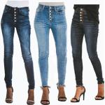 Schwarze Slim Fit Jeans mit Knopf aus Denim maschinenwaschbar für Damen Größe XXL 