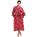 Rote Boho Maxi Bademäntel lang mit Mandala-Motiv aus Baumwolle für Damen Größe XXL 