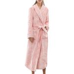 Pinke Unifarbene Langärmelige Maxi Pyjamas lang ohne Verschluss aus Flanell für Damen Größe 3 XL für den für den Herbst 