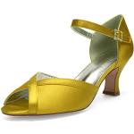 Gelbe Elegante Offene Peep Toe Pumps mit Riemchen aus Satin für Damen Größe 41 für die Braut 