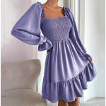 Violette Unifarbene Casual Langärmelige Mini Plisseekleider mit Rüschen aus Polyester für Damen für Partys 