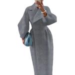Graue Casual Maxi Trenchcoats lang mit Knopf aus Polyester für Damen Größe XXL für den für den Winter 