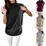 Khakifarbene Casual Rollkragen T-Shirts aus Polyester für Damen Große Größen für den für den Herbst 
