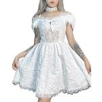Gothic Langärmelige Mini V-Ausschnitt Kurze Abendkleider mit Puffärmeln aus Mesh für Damen Größe L zur Hochzeit für den für den Sommer 