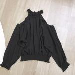 Schwarze Gothic Langärmelige Schulterfreie Tunika-Blusen Cropped für Damen Einheitsgröße für den für den Herbst 