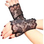 Schwarze Fingerlose Handschuhe & Halbfinger-Handschuhe aus Spitze für Damen Größe L für die Braut 