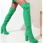 Grüne Karree High-Heel Stiefel ohne Verschluss aus Pelz für Damen für den für den Winter 
