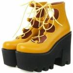 Gelbe Gothic High Heel Stiefeletten & High Heel Boots aus Kunstleder für Damen 