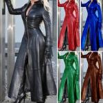 Braune Unifarbene Wasserdichte Winddichte Maxi Trenchcoats lang aus Kunstleder für Damen Größe 4 XL 
