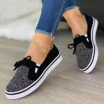 Schwarze Casual Slip-on Sneaker ohne Verschluss aus Stoff atmungsaktiv für Damen für den für den Herbst 