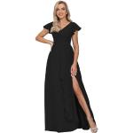 Schwarze Elegante Kurzärmelige Maxi V-Ausschnitt Lange Abendkleider aus Chiffon für Damen Größe 7 XL Große Größen für den für den Winter 