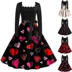 Schwarze Gepunktete Casual Langärmelige Langarmkleider aus Polyester Handwäsche für Damen zum Valentinstag für den für den Herbst 