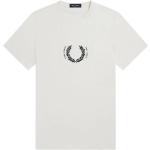 Weiße Bestickte Fred Perry Rundhals-Ausschnitt T-Shirts aus Baumwolle maschinenwaschbar für Herren Größe M 