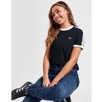 Schwarze Bestickte Kurzärmelige Fred Perry T-Shirts aus Baumwolle für Damen Größe XS 