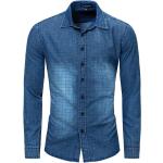 Blaue Oversize Langärmelige Herrenjeanshemden aus Baumwolle Größe XXL 