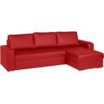 Fredriks Ecksofa Rosini I 3-Sitzer Rot Echtleder 270x90x163 cm (BxHxT) mit Schlaffunktion/Bettkasten Modern