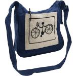 Dunkelblaue Nachhaltige Stofftaschen & Jutetaschen mit Fahrrad-Motiv mit Reißverschluss aus Baumwolle mit Außentaschen für Damen Klein 