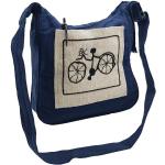 Dunkelblaue Nachhaltige Stofftaschen & Jutetaschen mit Fahrrad-Motiv mit Reißverschluss aus Baumwolle mit Außentaschen für Herren klein 
