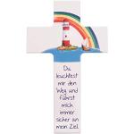 Weiße Kinderkreuze mit Leuchtturm-Motiv aus Holz 