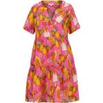 Pinke Frogbox V-Ausschnitt Sommerkleider mit Volants aus Leinen für Damen Größe M 