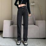 Anthrazitfarbene High Waist Jeans aus Leinen Handwäsche für Damen Größe XXL für den für den Sommer 