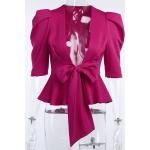 Pinke Casual Halblangärmelige Festliche Blusen mit Rüschen Cropped für Damen Größe L für den für den Frühling 