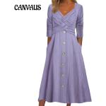 Violette Casual Langärmelige Maxi V-Ausschnitt Maxikleider mit Knopf aus Polyester für Damen Größe 3 XL für den für den Herbst 