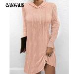 Rosa Unifarbene Langärmelige Maxi Rundhals-Ausschnitt Strickkleider aus Polyester für Damen Größe XXL für den für den Herbst 