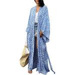 Blaue Boho Maxi Kimono-Morgenmäntel für Damen Einheitsgröße für den für den Sommer 