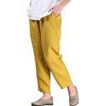 Gelbe Unifarbene Freizeithosen aus Leinen für Damen Größe L für Partys 
